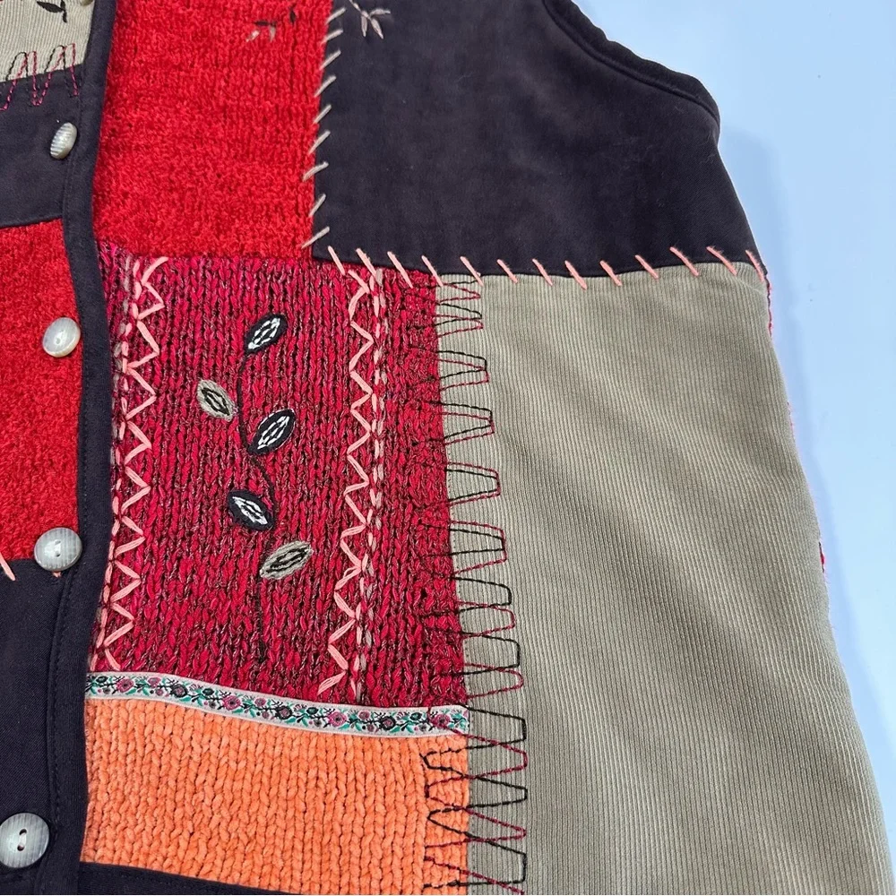 Vintage Napa Valley Patchwork Vest Medium Fall Embroidered Button‎ Front Casual